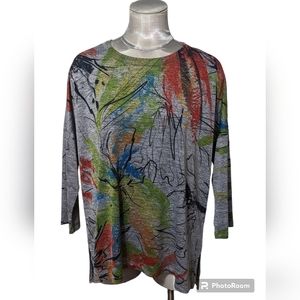 Jess & Jane Multi Color 3/4 Sleeve Shirt Size Large